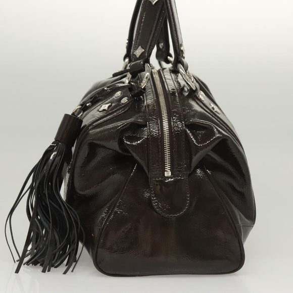 MCM Shoulder Bag Enamel Brown Silver Auth bs25319