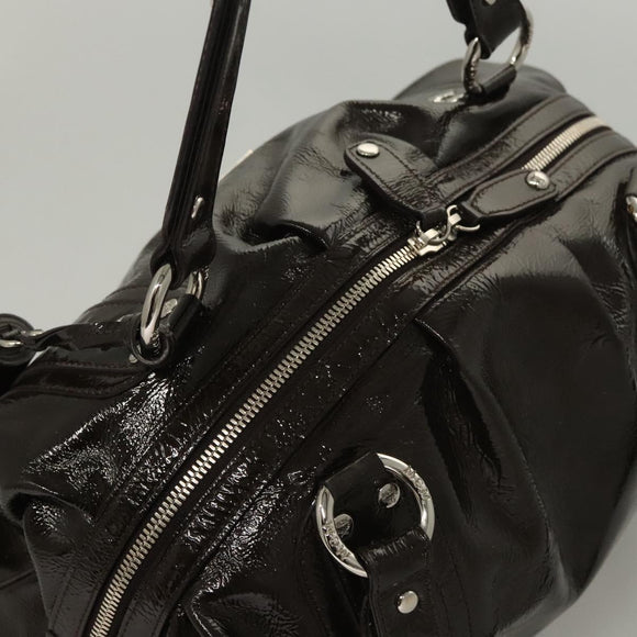 MCM Shoulder Bag Enamel Brown Silver Auth bs25319