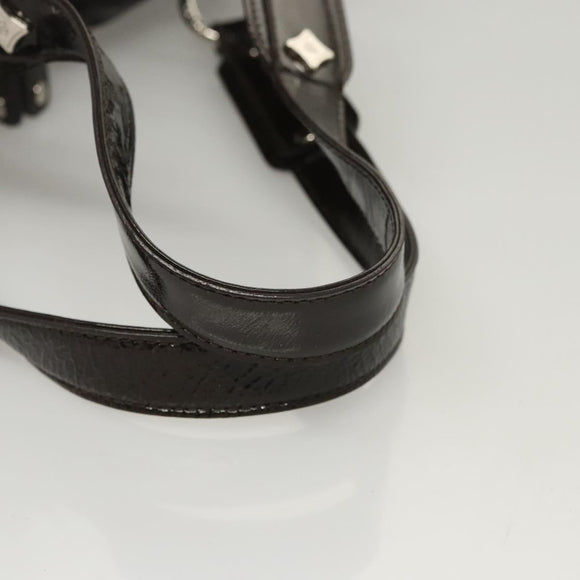 MCM Shoulder Bag Enamel Brown Silver Auth bs25319