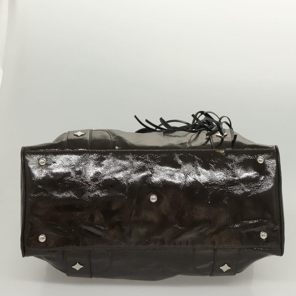 MCM Shoulder Bag Enamel Brown Silver Auth bs25319