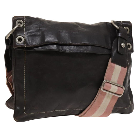 BALLY Shoulder Bag Leather Brown Auth bs25320