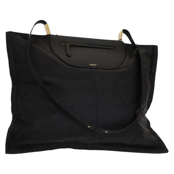 BURBERRY Shoulder Bag Leather Black Gold Auth bs25324