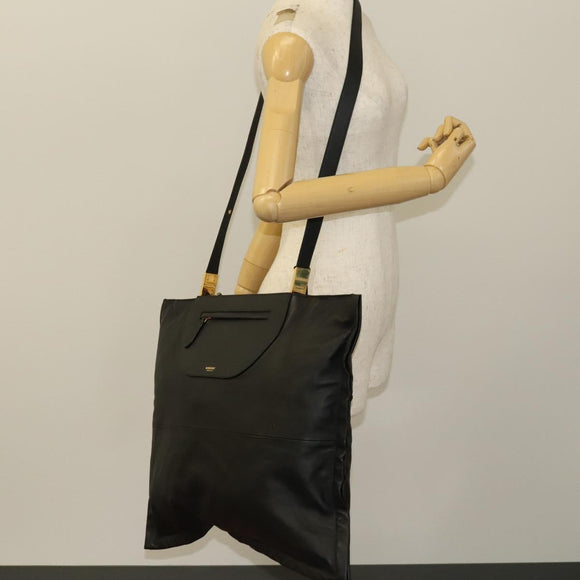 BURBERRY Shoulder Bag Leather Black Gold Auth bs25324