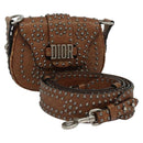 Christian Dior D FENCE Shoulder Bag Leather Brown Auth bs25342-1