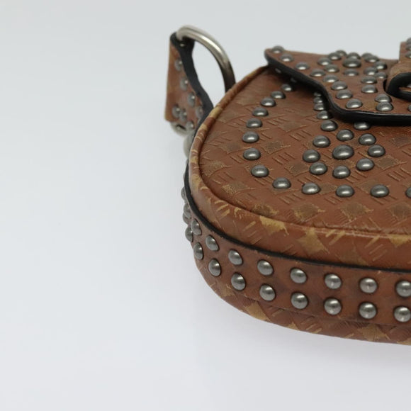 Christian Dior D FENCE Shoulder Bag Leather Brown Auth bs25342