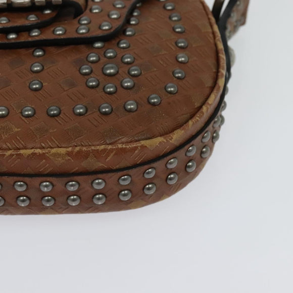 Christian Dior D FENCE Shoulder Bag Leather Brown Auth bs25342