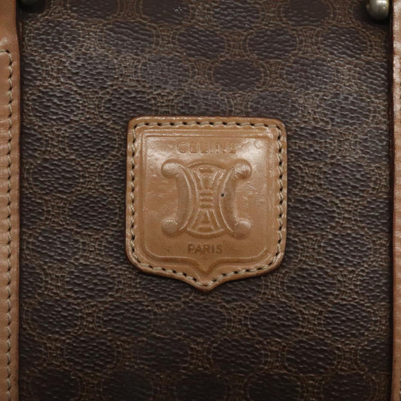 CELINE Macadam Canvas Hand Bag PVC Leather Brown Gold Auth bs25372