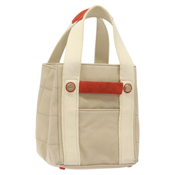 CHANEL Hand Bag Canvas Beige CC Auth bs25378