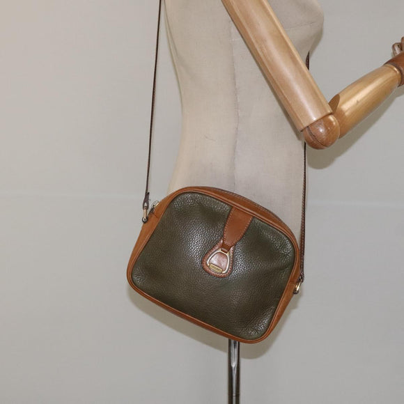 CELINE Shoulder Bag Leather Khaki Gold Auth bs25384