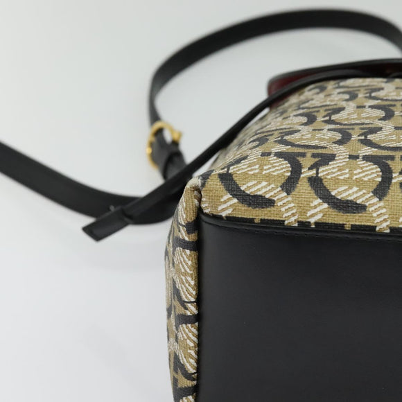 Salvatore Ferragamo Gancini Backpack PVC Leather Beige Gold Auth bs25390