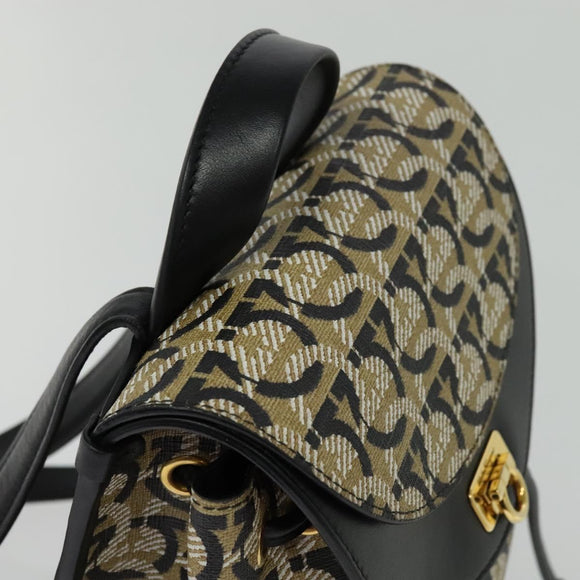 Salvatore Ferragamo Gancini Backpack PVC Leather Beige Gold Auth bs25390