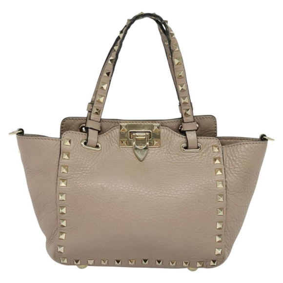 VALENTINO Studs Hand Bag Leather 2way Pink Auth bs25402