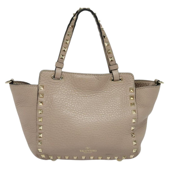 VALENTINO Studs Hand Bag Leather 2way Pink Auth bs25402