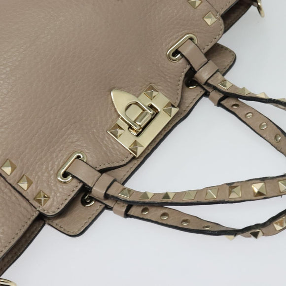 VALENTINO Studs Hand Bag Leather 2way Pink Auth bs25402