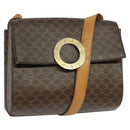 CELINE Macadam Canvas Circle Shoulder Bag PVC Leather Brown Gold Auth bs25458-1