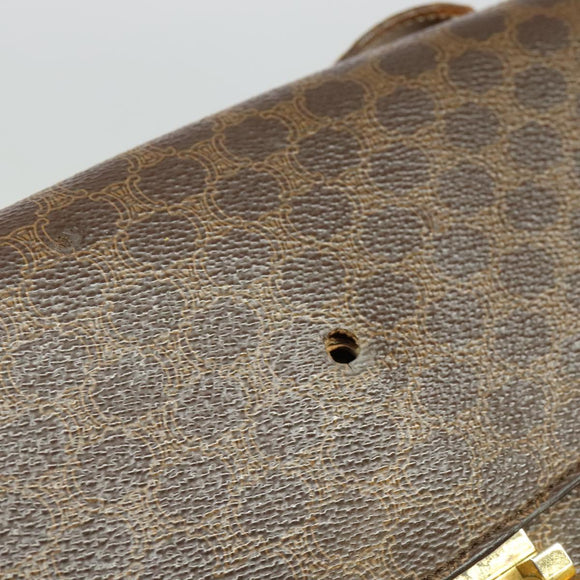 CELINE Macadam Canvas Circle Shoulder Bag PVC Leather Brown Gold Auth bs25458