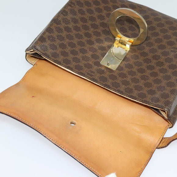 CELINE Macadam Canvas Circle Shoulder Bag PVC Leather Brown Gold Auth bs25458