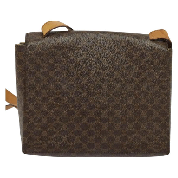 CELINE Macadam Canvas Circle Shoulder Bag PVC Leather Brown Gold Auth bs25458