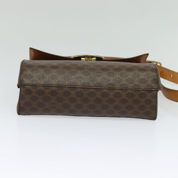 CELINE Macadam Canvas Circle Shoulder Bag PVC Leather Brown Gold Auth bs25458