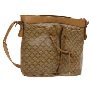 CELINE Macadam Canvas Shoulder Bag Beige Gold Auth bs25460