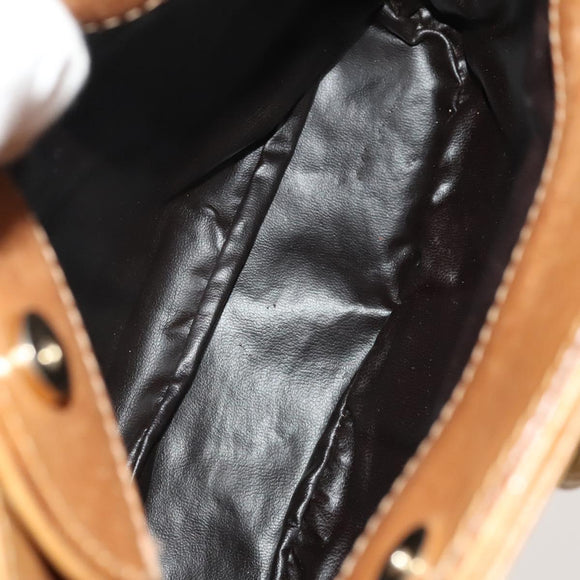 CELINE Macadam Canvas Shoulder Bag Beige Gold Auth bs25460