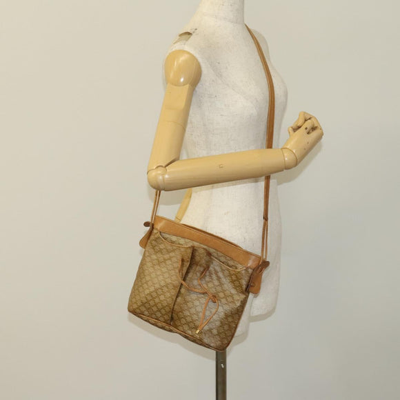 CELINE Macadam Canvas Shoulder Bag Beige Gold Auth bs25460