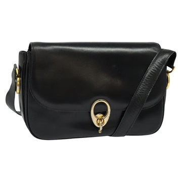 CELINE Shoulder Bag Leather Black Gold Auth bs25461