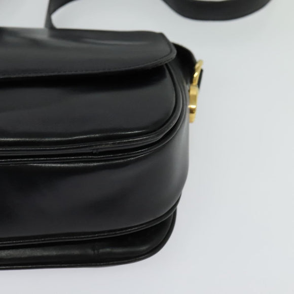 CELINE Shoulder Bag Leather Black Gold Auth bs25461