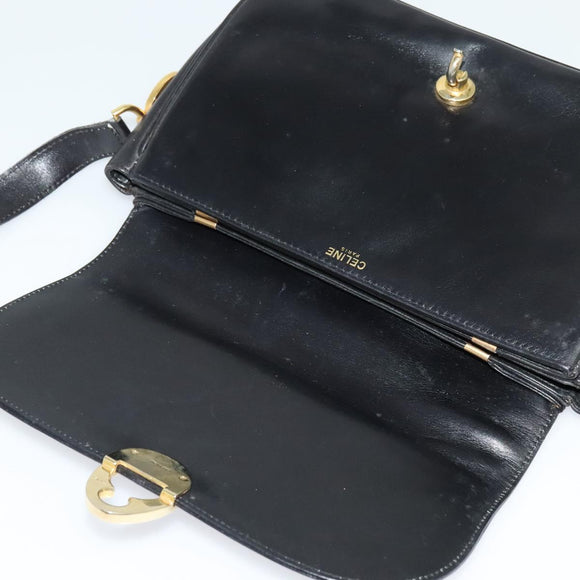 CELINE Shoulder Bag Leather Black Gold Auth bs25461
