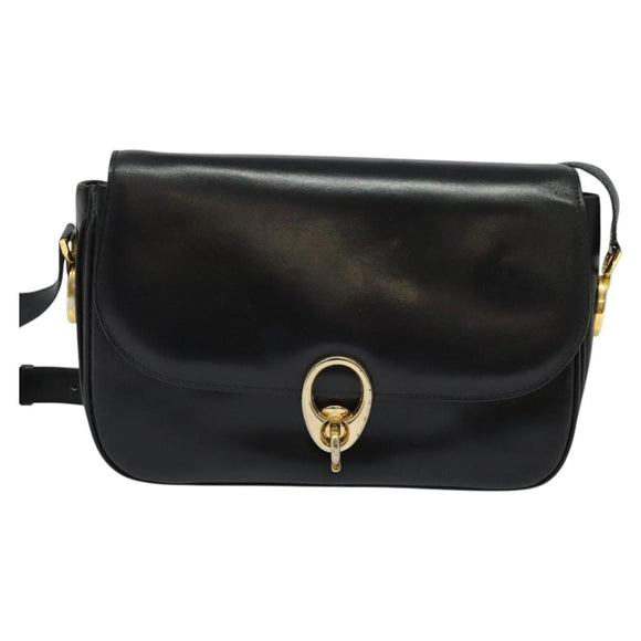 CELINE Shoulder Bag Leather Black Gold Auth bs25461