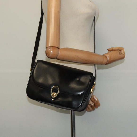 CELINE Shoulder Bag Leather Black Gold Auth bs25461