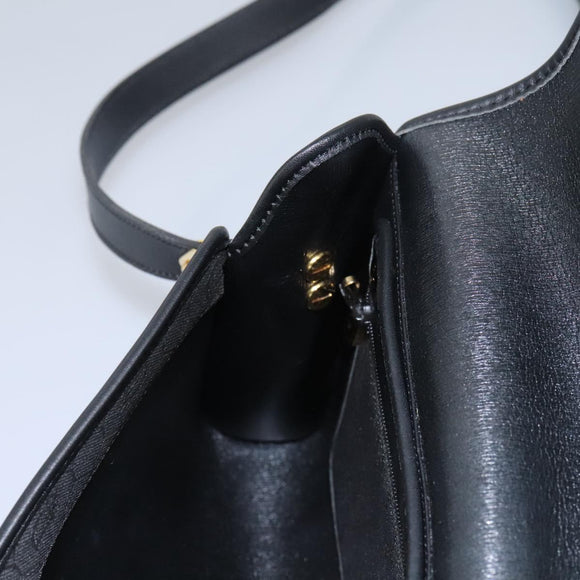 Christian Dior Honeycomb Canvas Shoulder Bag Black Gold Auth bs25477