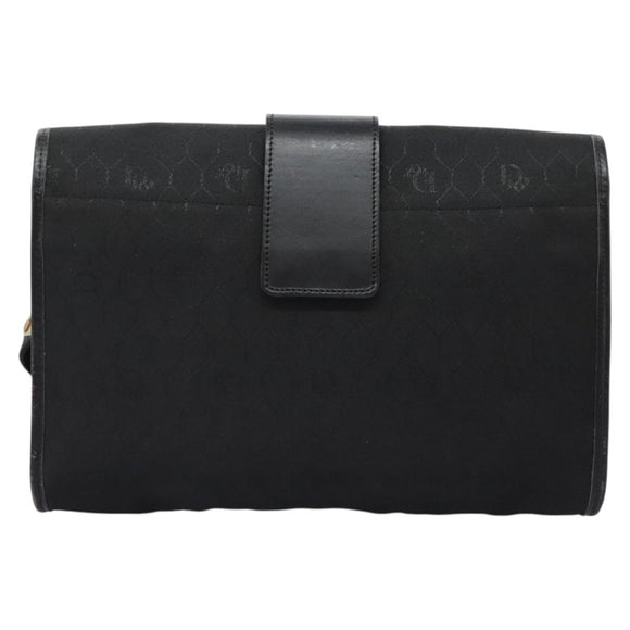 Christian Dior Honeycomb Canvas Shoulder Bag Black Gold Auth bs25477