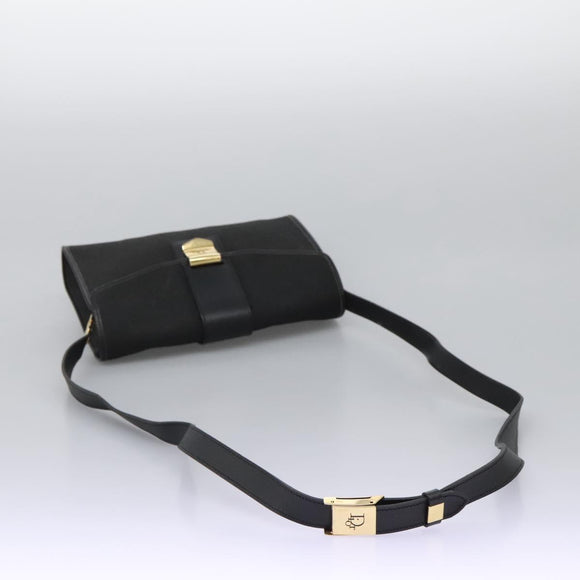 Christian Dior Honeycomb Canvas Shoulder Bag Black Gold Auth bs25477