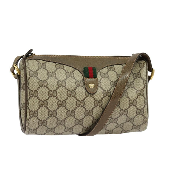 GUCCI GG Supreme Web Sherry Line Bag PVC Beige Gold 89 02 018 Auth bs25483