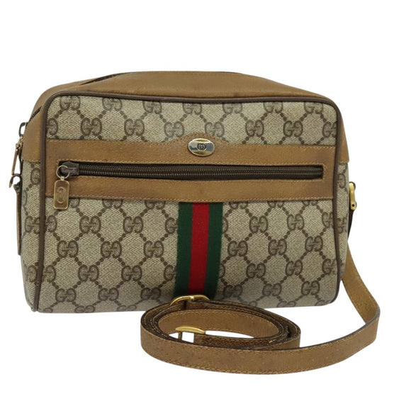 GUCCI GG Supreme Web Sherry Line Bag PVC Beige Gold 68 02 004 Auth bs25484