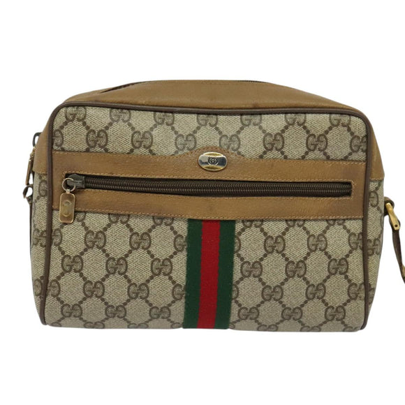 GUCCI GG Supreme Web Sherry Line Bag PVC Beige Gold 68 02 004 Auth bs25484