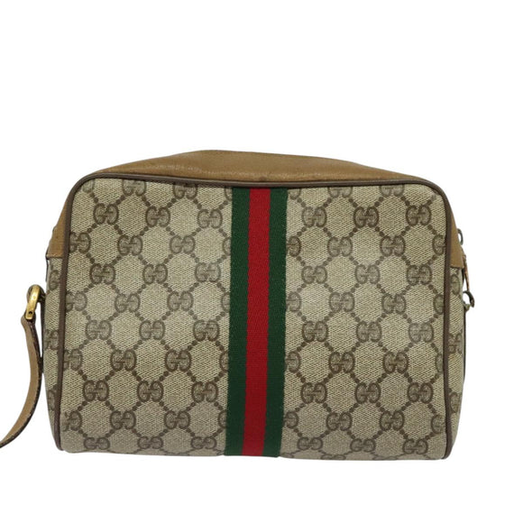 GUCCI GG Supreme Web Sherry Line Bag PVC Beige Gold 68 02 004 Auth bs25484