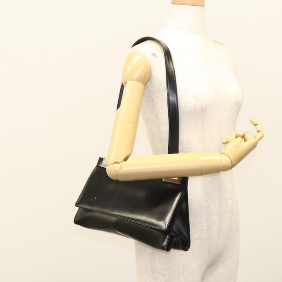 GUCCI Shoulder Bag Leather Black Silver Auth bs25488