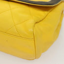 CHANEL Matelasse 2.55 Shoulder Bag Lamb Skin Yellow Silver CC Auth bs25489-12