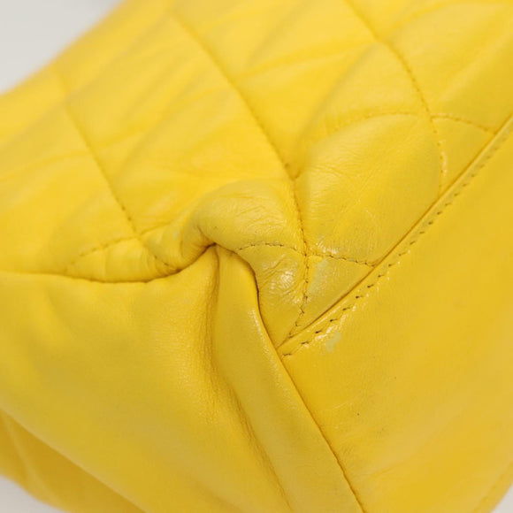 CHANEL Matelasse 2.55 Shoulder Bag Lamb Skin Yellow Silver CC Auth bs25489
