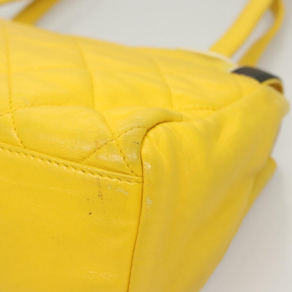 CHANEL Matelasse 2.55 Shoulder Bag Lamb Skin Yellow Silver CC Auth bs25489