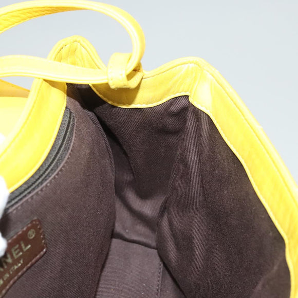 CHANEL Matelasse 2.55 Shoulder Bag Lamb Skin Yellow Silver CC Auth bs25489