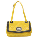 CHANEL Matelasse 2.55 Shoulder Bag Lamb Skin Yellow Silver CC Auth bs25489-2