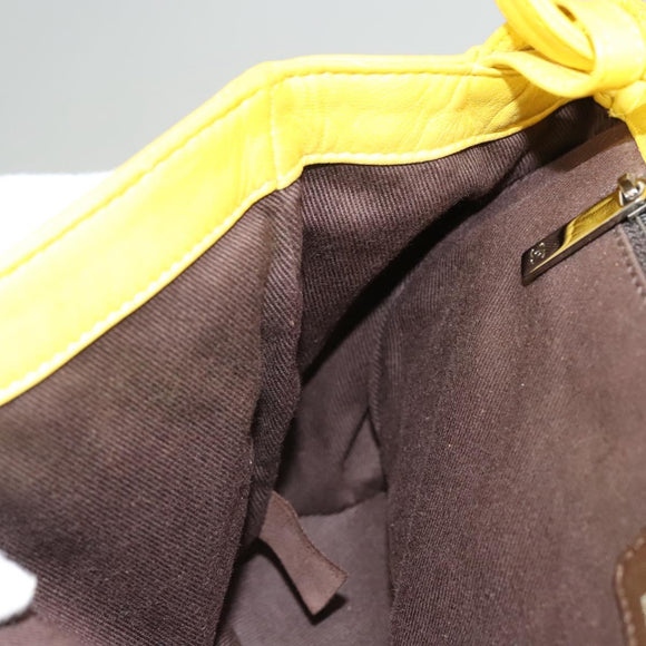 CHANEL Matelasse 2.55 Shoulder Bag Lamb Skin Yellow Silver CC Auth bs25489