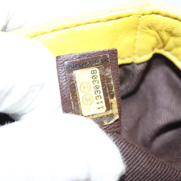 CHANEL Matelasse 2.55 Shoulder Bag Lamb Skin Yellow Silver CC Auth bs25489