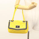 CHANEL Matelasse 2.55 Shoulder Bag Lamb Skin Yellow Silver CC Auth bs25489-24