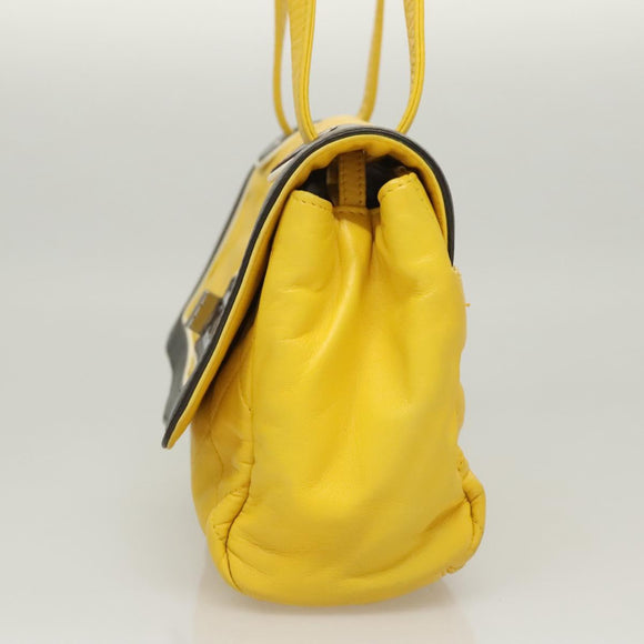 CHANEL Matelasse 2.55 Shoulder Bag Lamb Skin Yellow Silver CC Auth bs25489