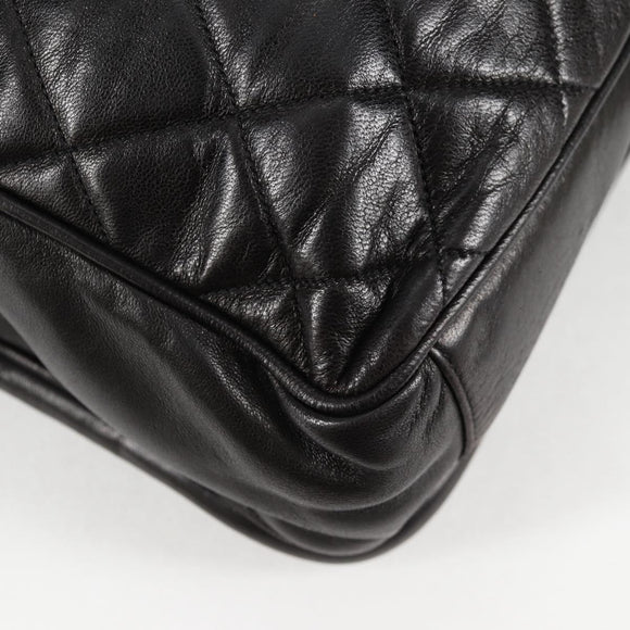 CHANEL Matelasse Tote Bag Lamb Skin Black Gold CC Auth bs25490A