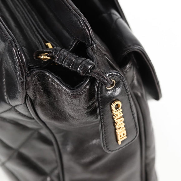CHANEL Matelasse Tote Bag Lamb Skin Black Gold CC Auth bs25490A